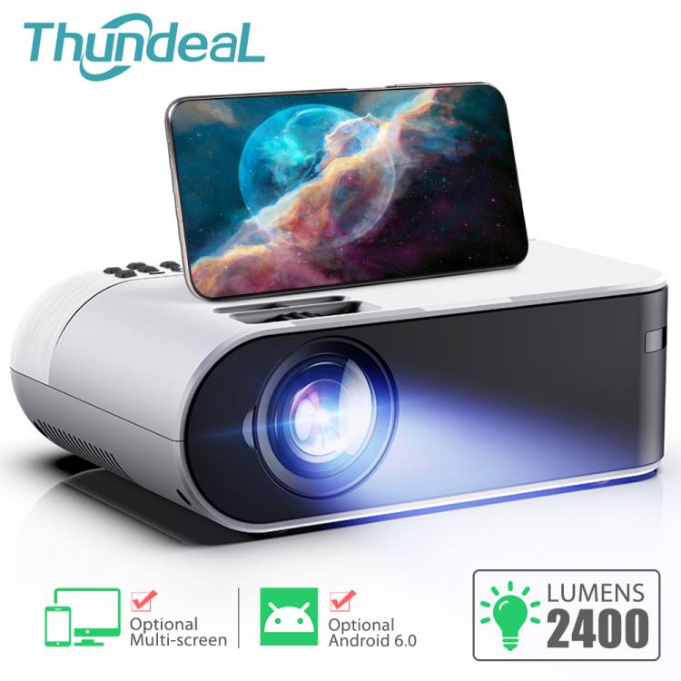 Shop&More ThundeaL TD60 Mini Projector Portable WiFi Android 6.0 Home Cinema for 1080P Video Proyector 2400 Lumens Phone Video 3D Beamer